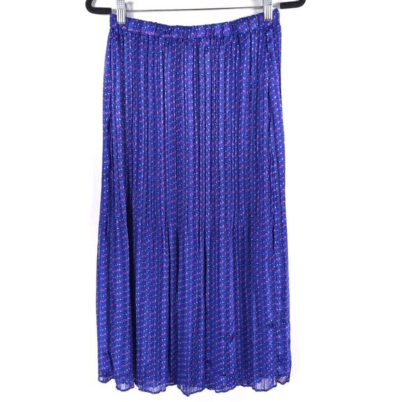 NWOT Maison d'Amélie Skirt Blue Satin Pleated Royal Semi Sheer Silky Twee SMALL